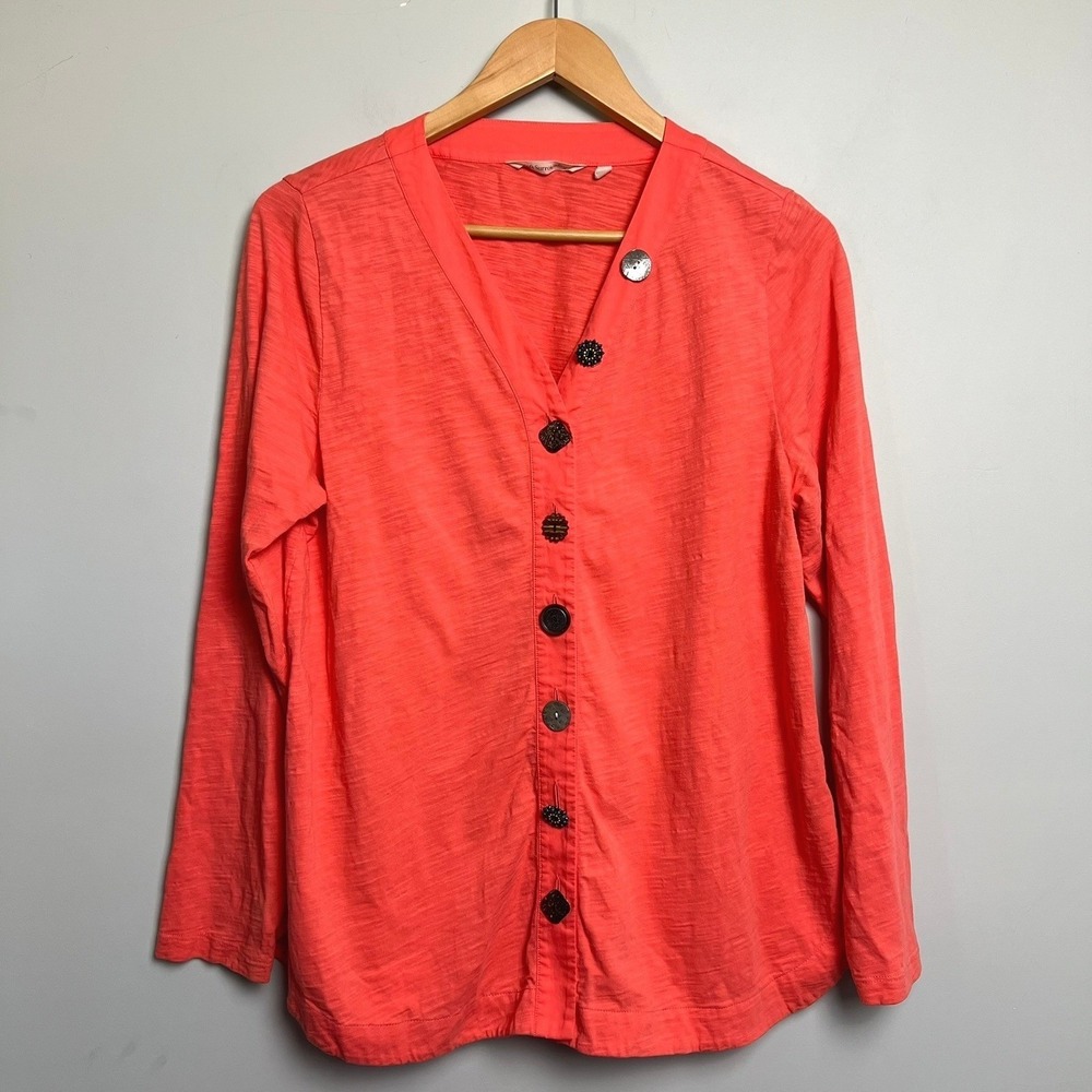Soft Surroundings Womens Coral Slub Knit Mixed Button Cardigan Top M Lagenlook